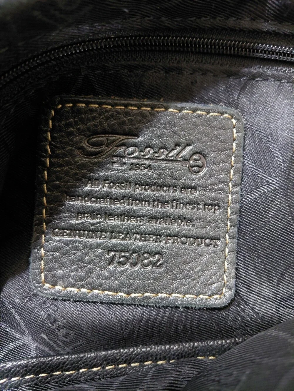 Fossil Black Leather Messenger Bag with Silver Hardware